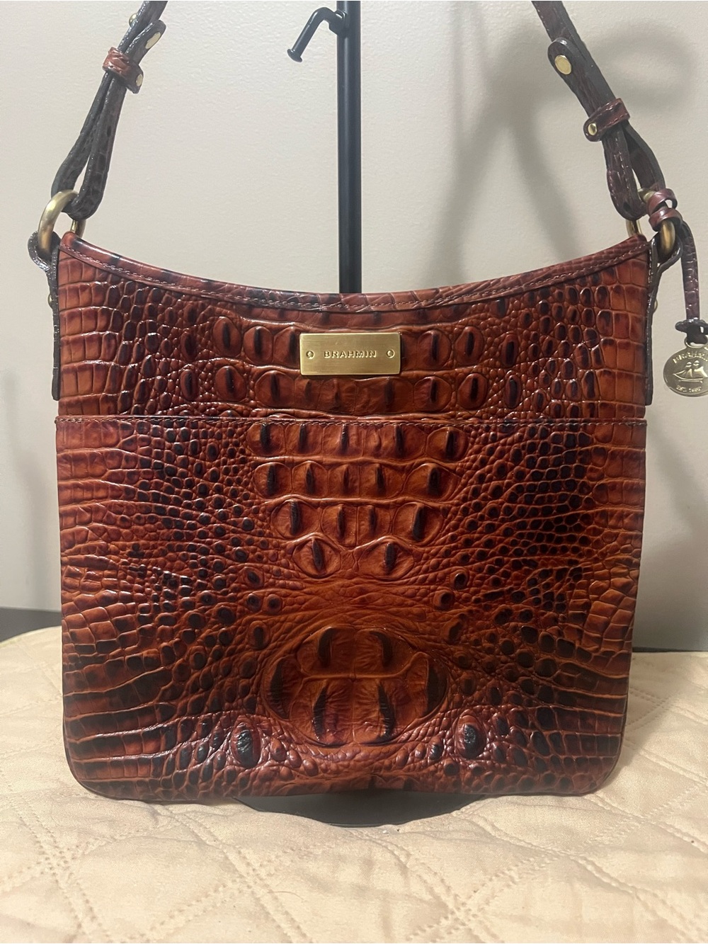 Brahmin Katie Pecan Melbourne Croc-Embossed Leather Crossbody Bag - Picture 2 of 13